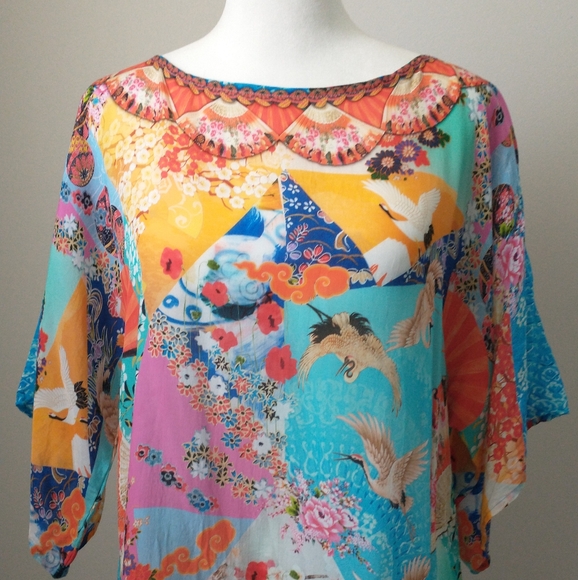 Gorgeous artsy silk crane blouse by Shana M - Picture 2 of 8
